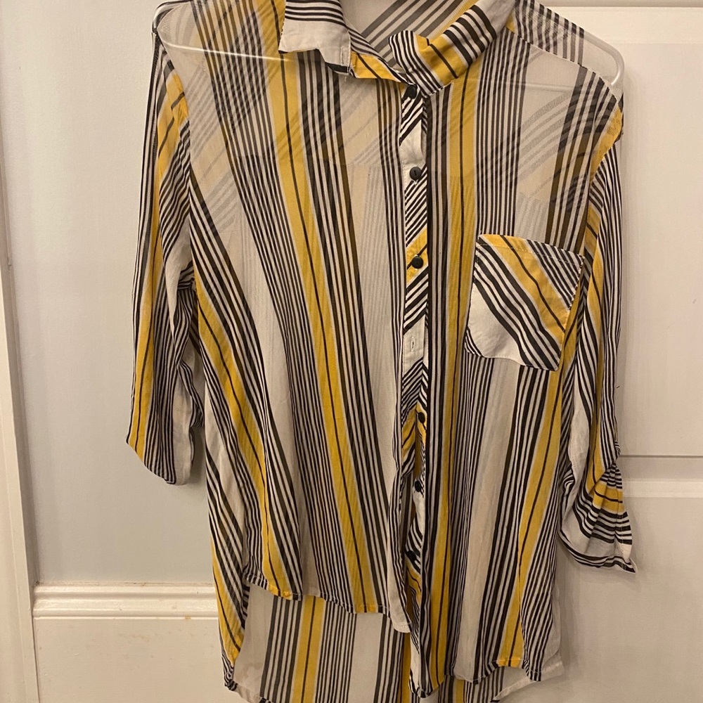 striped see through collard shirt